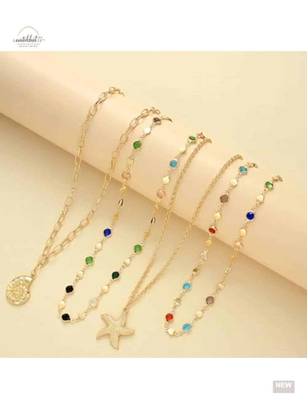 4PCS Layered Gold Cross Necklaces Set with Bohemian Beads and Pearls Adjustable